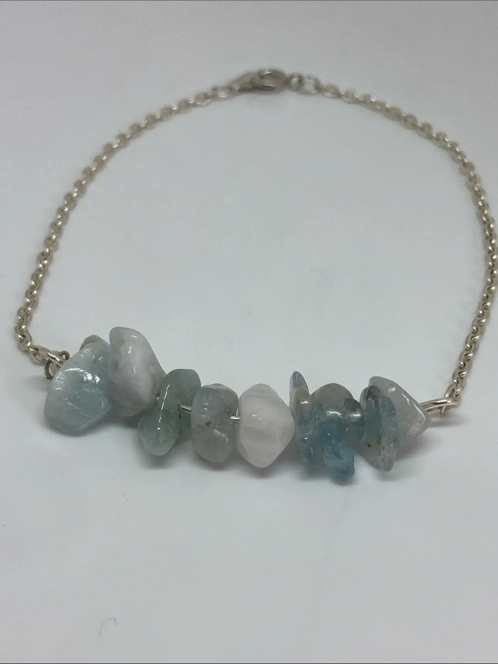 Delicate Aquamarine Chip Anklet - Light Blue Stone Chain